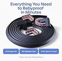 Vista 9 de Esquinas a prueba de bebés y bordes de 15 pies con parachoques de seguridad para esquinas y bordes de muebles, parachoques absorbente de impactos