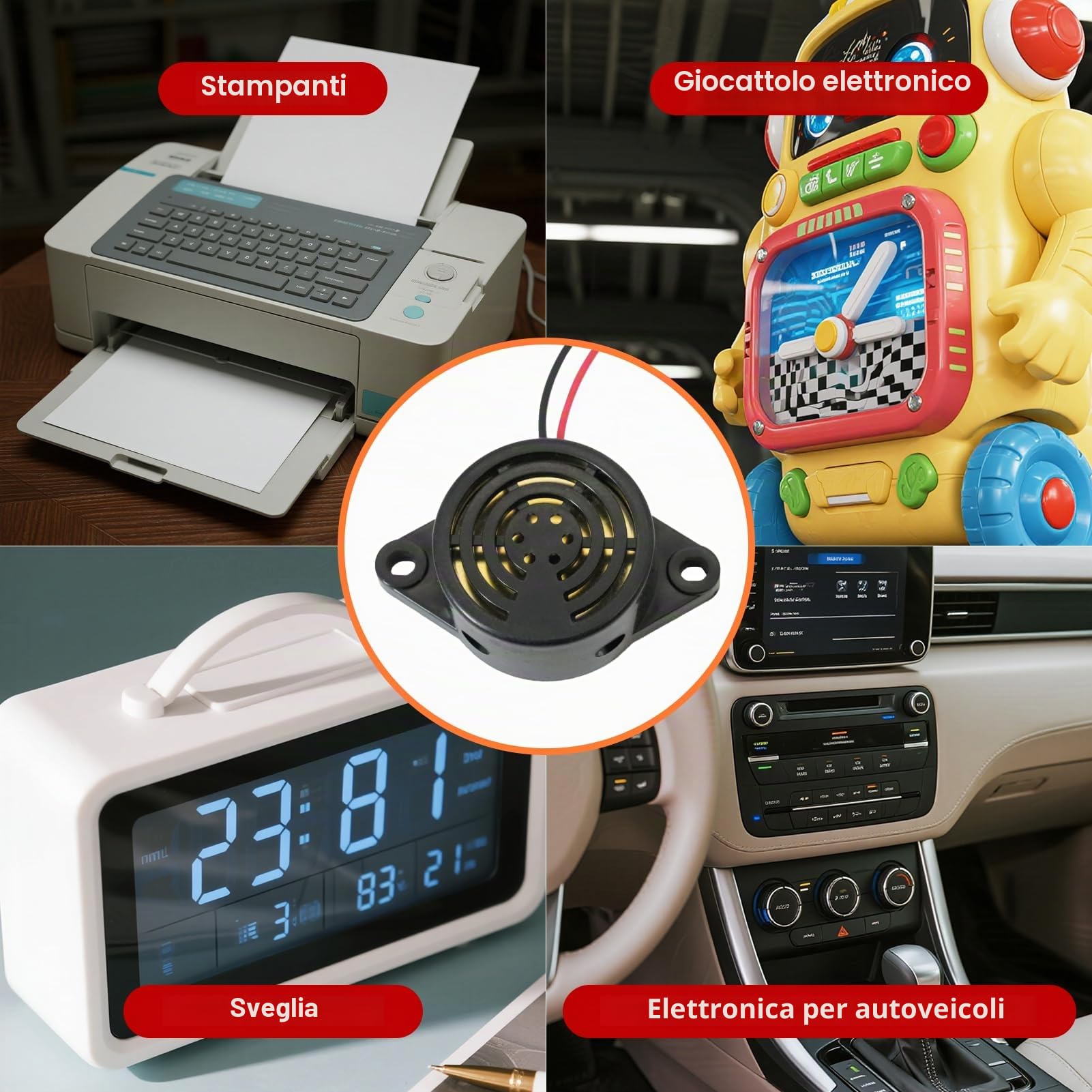 Cicalino 12V Buzzer Elettronico Attivo Piezo con Suono Forte 100 dB DC 3-24V per Allarme Acustico Esterno Industriale Cicalino Retromarcia Compatibile con Auto Moto Camion