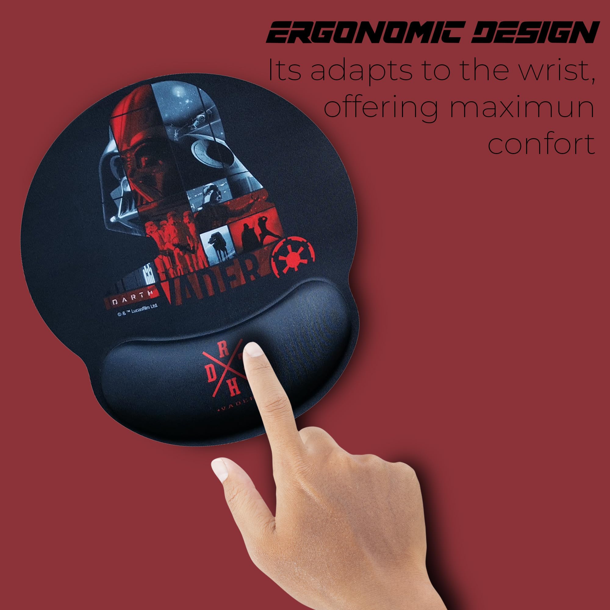 WONDEE Disney Star Wars Tappetino Mouse Ergonomico di Darth Vader, Tappetino Mouse in Gel con Poggiapolsi Antiscivolo, Mouse Pad Star Wars (Sigillo Ufficiale)