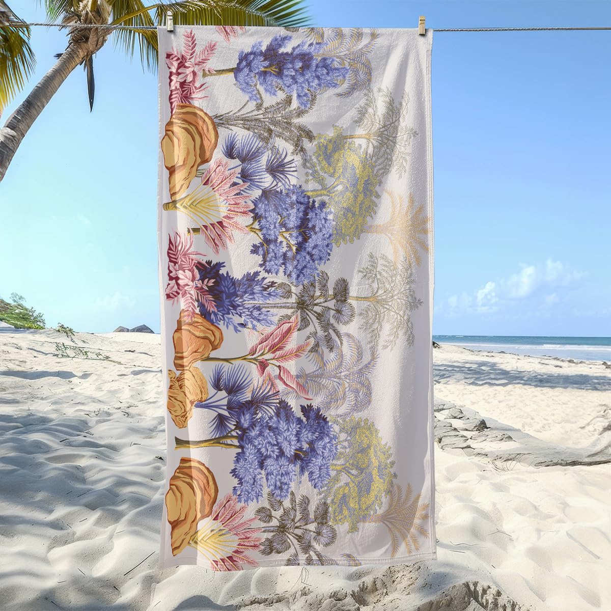 Serviette de Plage Orange Arbre Jaune Serviette de Bain Sport Piscine Toilette Microfibre Piscine Anti Sable Drap de Plage Bain xxl Ultraléger Portable Towel Absorbant Séchage Rapide 200x220cm