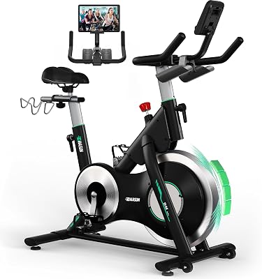 Vélo d’Appartement, DMASUN Velo d Appartement avec Résistance Magnétique Renforcée, Volant d’inertie lourd, Velo Appartement Ultra-Silencieux avec Support d’Haltères, Siège Confortable, Capacité 180KG