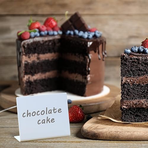 Miniatura 7 de Outus 12 etiquetas de comida de bufé de 4 x 3 pulgadas, mini letreros pequeños de pizarra de tiza acrílica blanca, letreros de bajo precio con 2