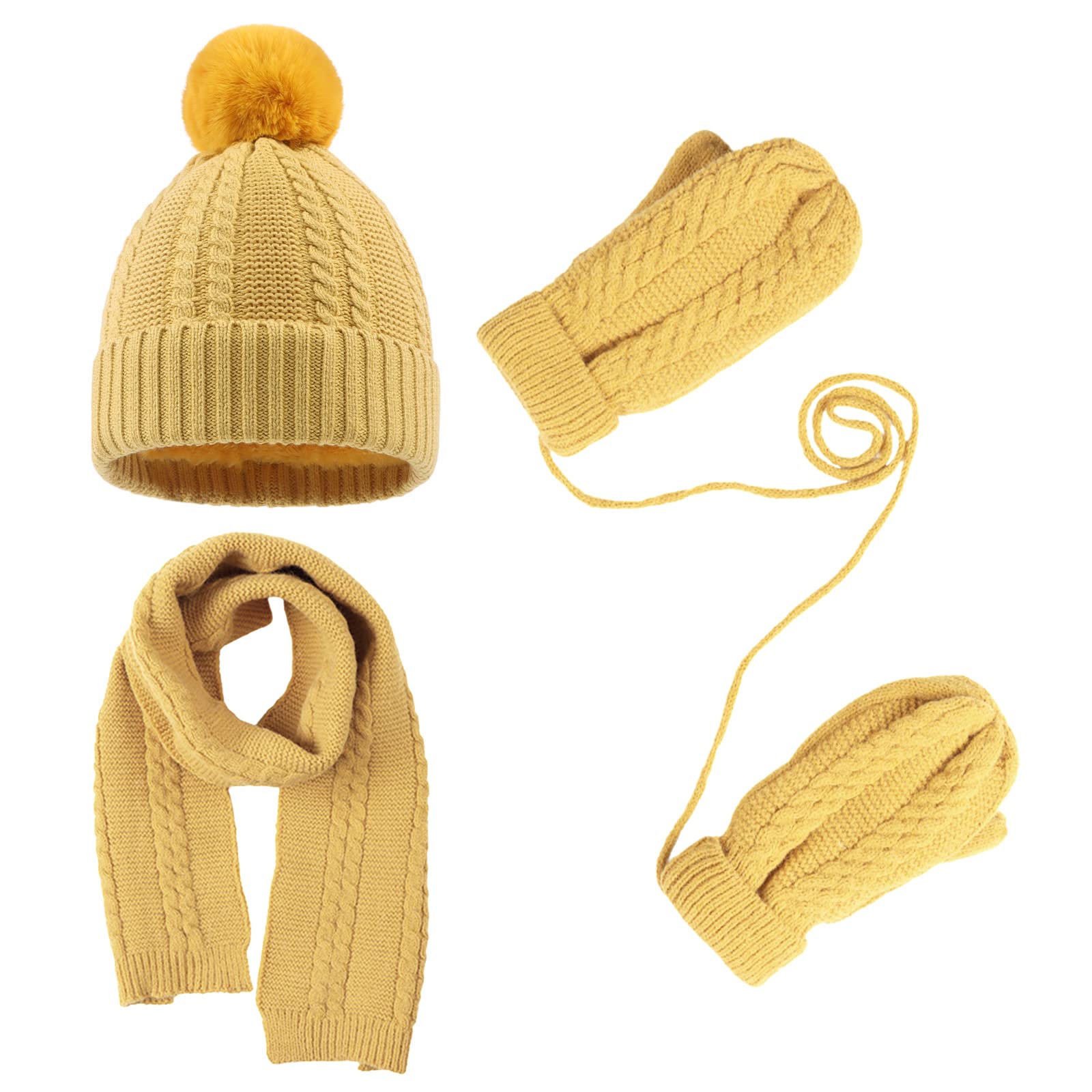 Peecabe Kids Winter Hat Scarf Mittens Set Toddler Knitted Beanie 2-7 Years