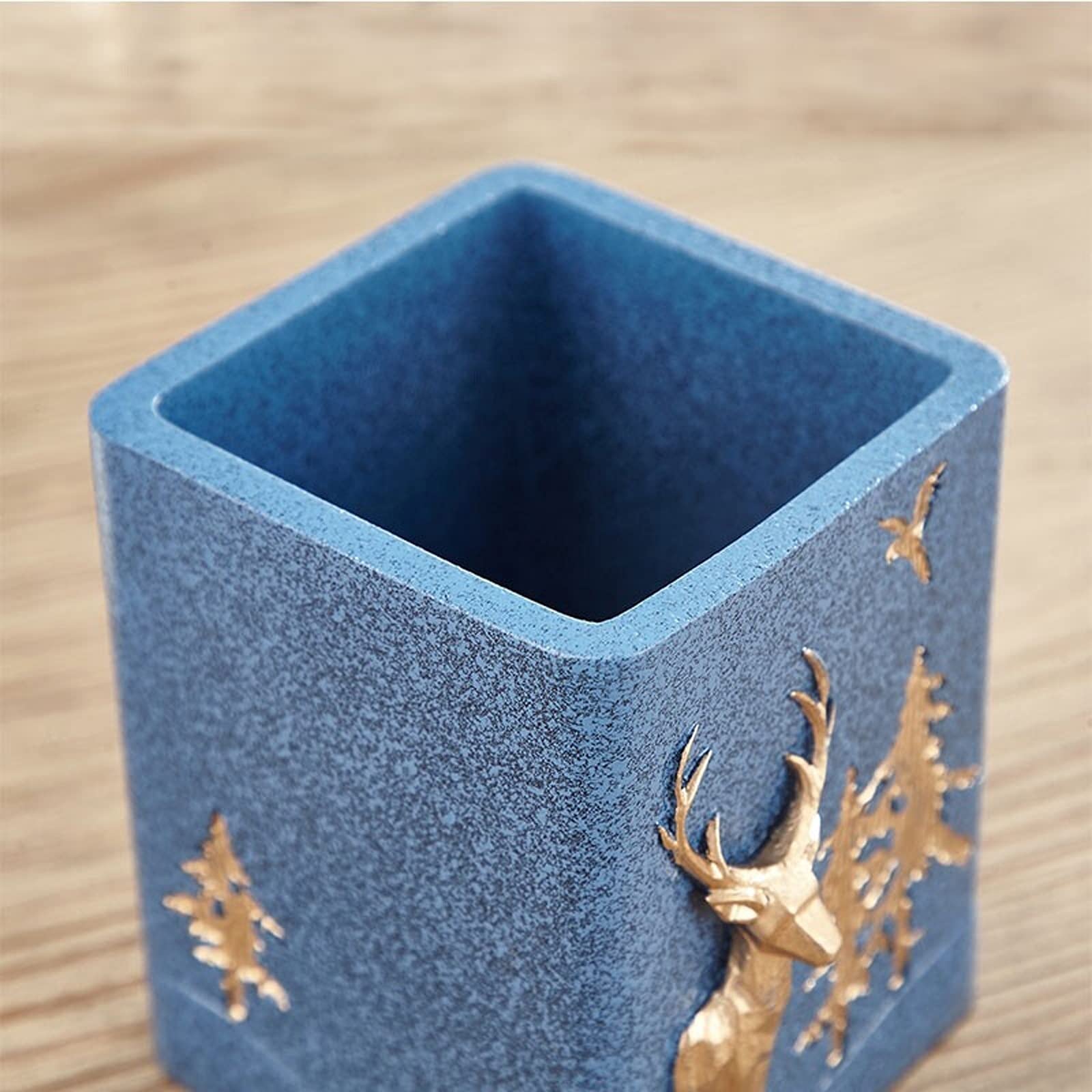 bote para pinceles Titular de la pluma del escritorio, copa de lápiz de resina Organizador de almacenamiento de escritorio duradero de escritorio Caddy para oficina, aula (azul / blanco) contenedor pa
