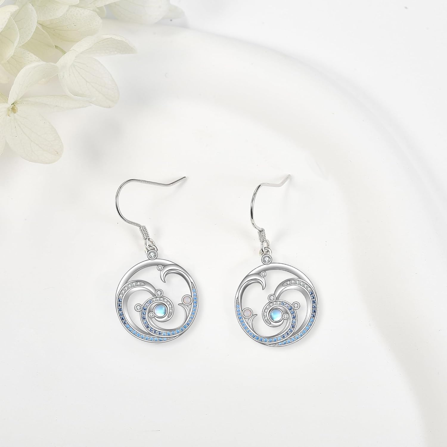 YFN Wave Earrings Sterling Silver Moonstone Ocean Wave Earrings Ocean Beach Jewelry for Women Gifts