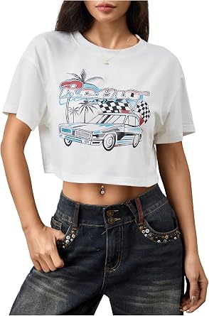 SweatyRocks Womens Embroidered Crop Top Short Sleeve T Shirt