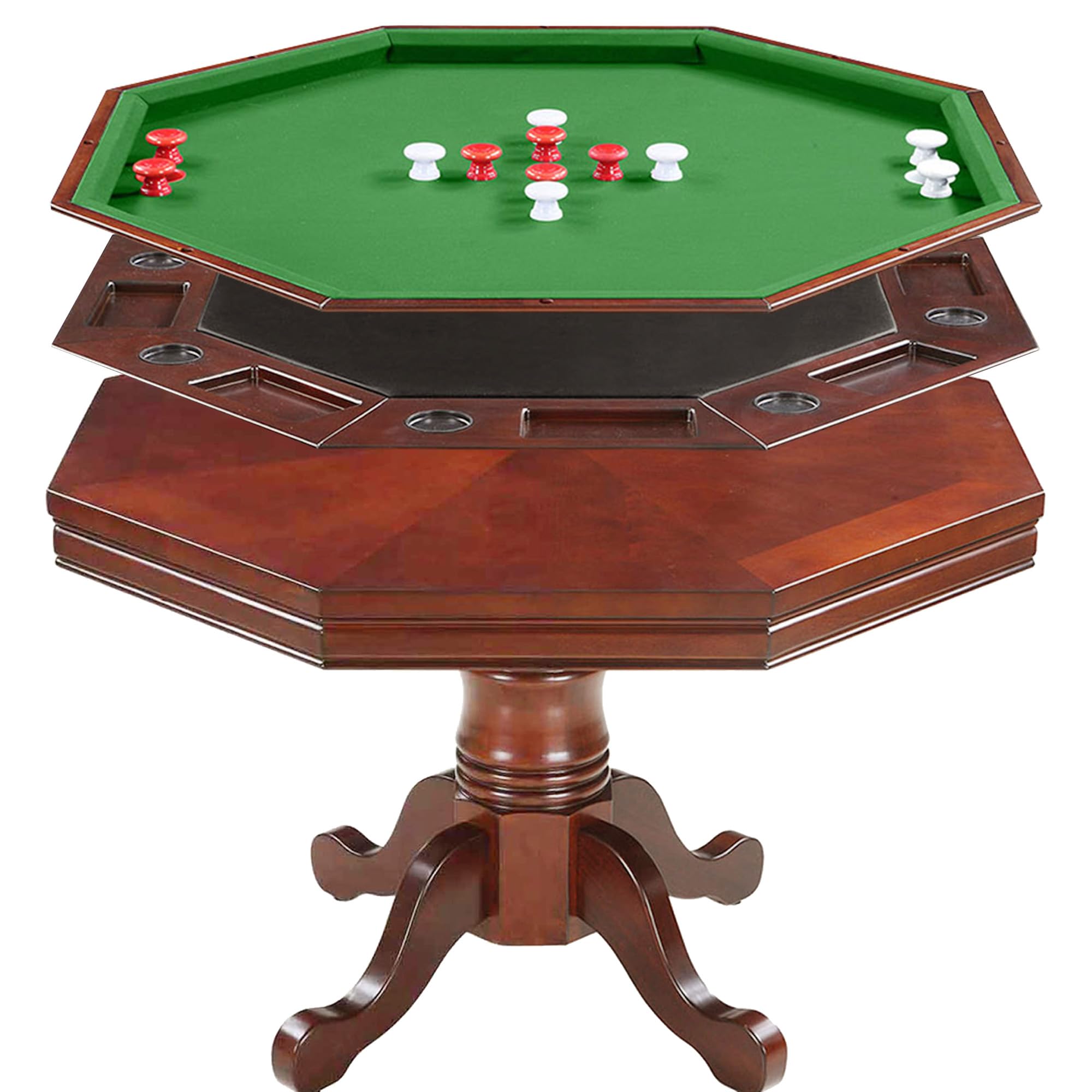 Hathaway Kingston 3 in 1 Octagon Poker Table, Dining & Bumper Pool Table for Game Rooms - Durable Hardwood, Sturdy Legs, Smooth Playfield - Includes Bumper Balls, Cues, Chalk, Brush - Walnut