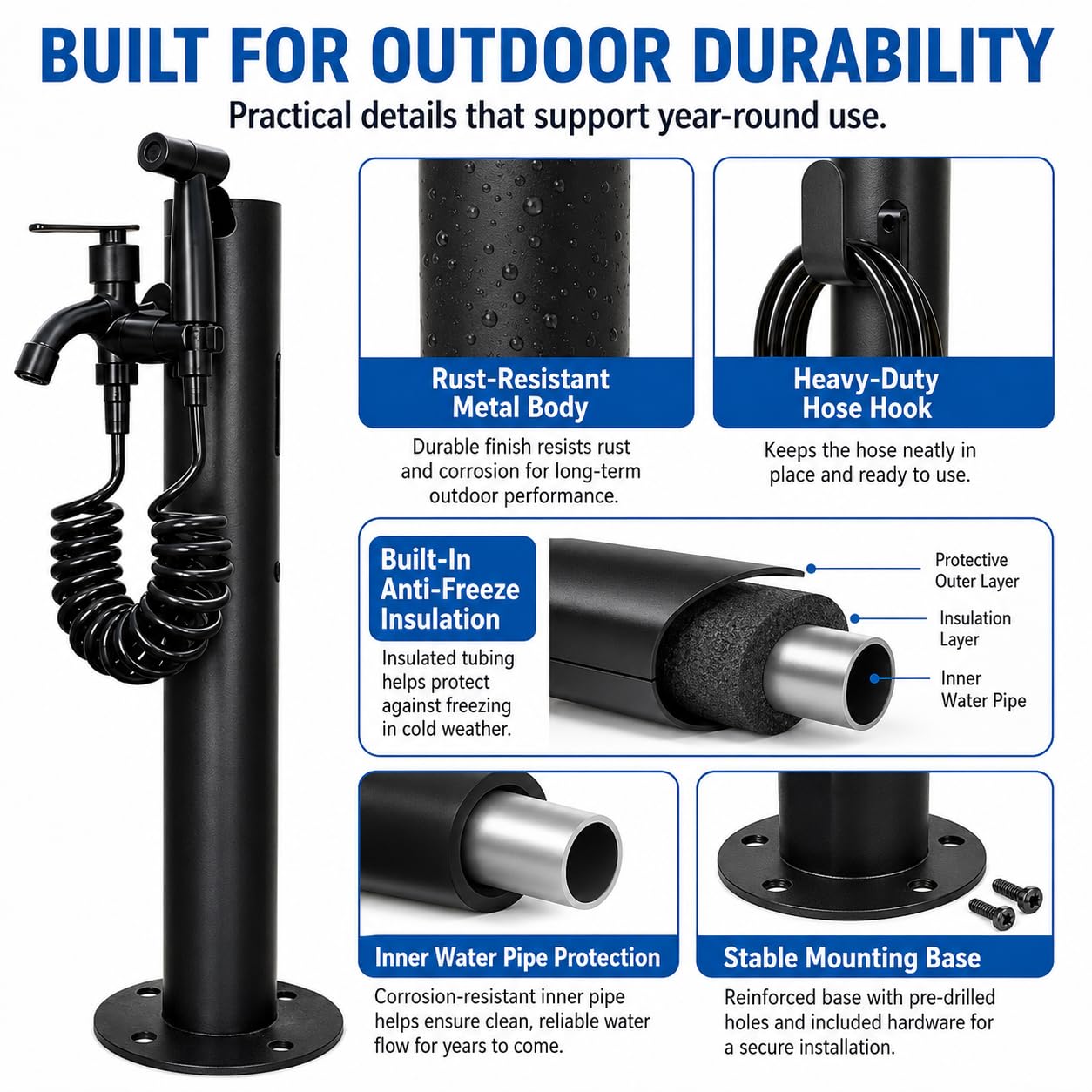 TsoLay Columna De Agua para Jardín Vertical Exterior, Hidrante Vertical A Prueba De Heladas con Grifo Y Pistola Rociadora, Tubería De Ppr con Aislamiento De Algodón Anticongelante, Extensor De Grifo