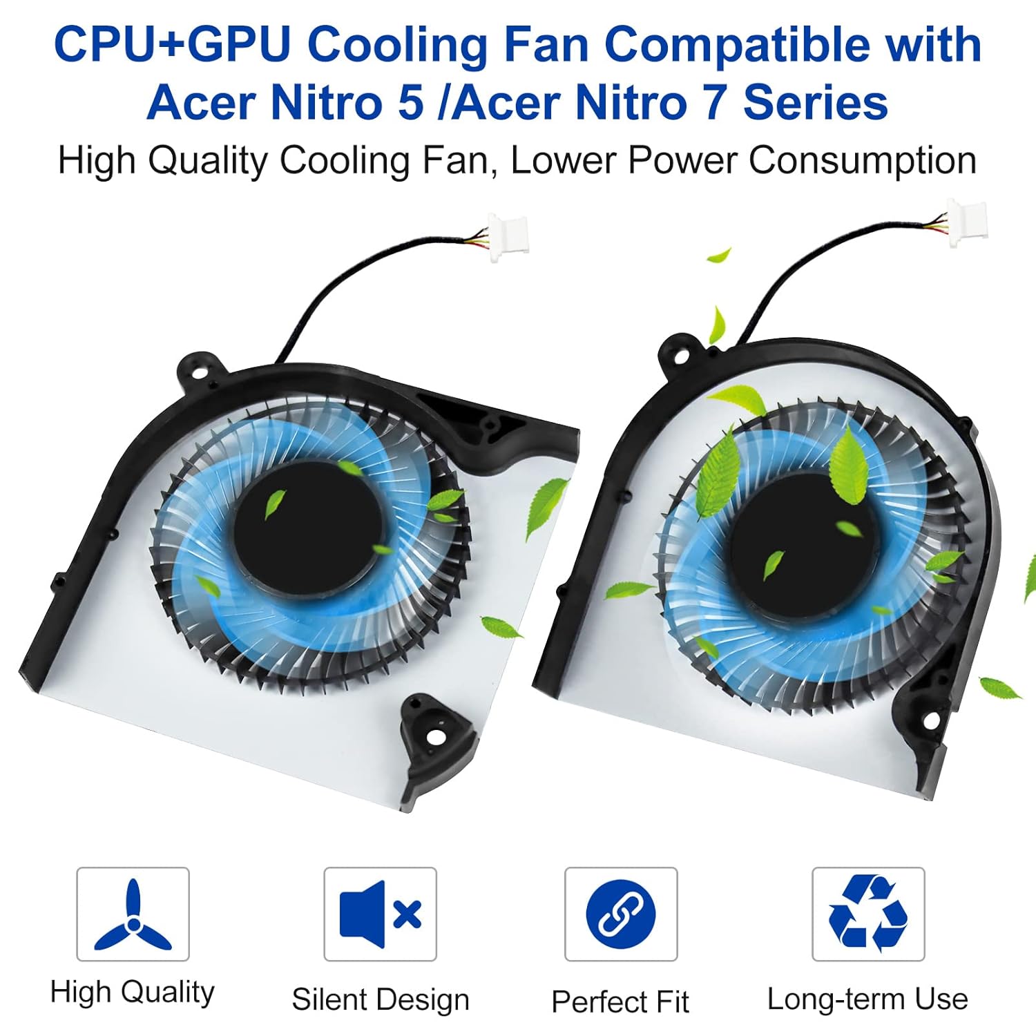 S-Union New CPU+GPU Cooling Fan Replacement for Nitro 5 AN515-43, AN515-54, AN517-51, Acer Nitro 7 AN715-51 Series Game Laptop Fan with Spatula