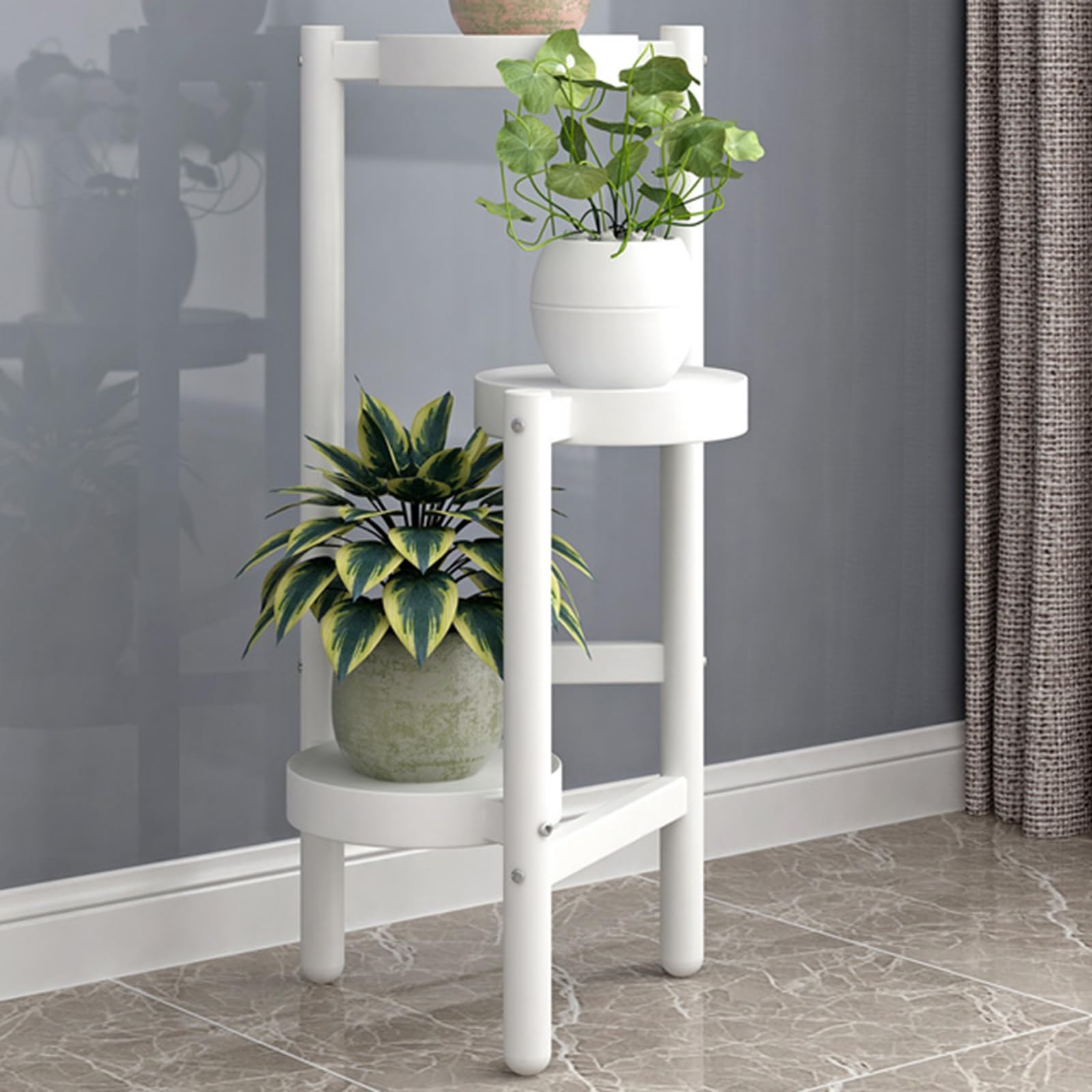Support à plantes d'extérieur et étagère à plantes en métal à 4 niveaux blanche