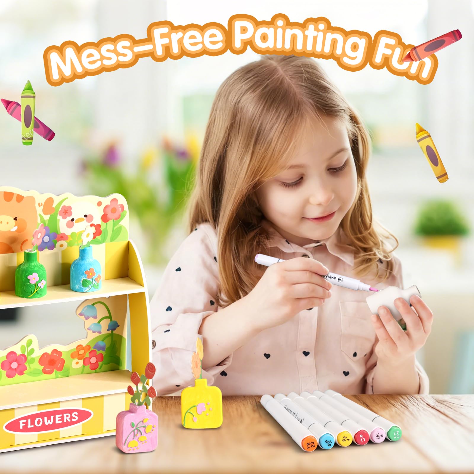 Crelloci Mess-Free Mini Plaster Vase Painting Craft Kit for Kids, DIY Arts & Crafts Set including Vase Moulds, Paints - Image 4