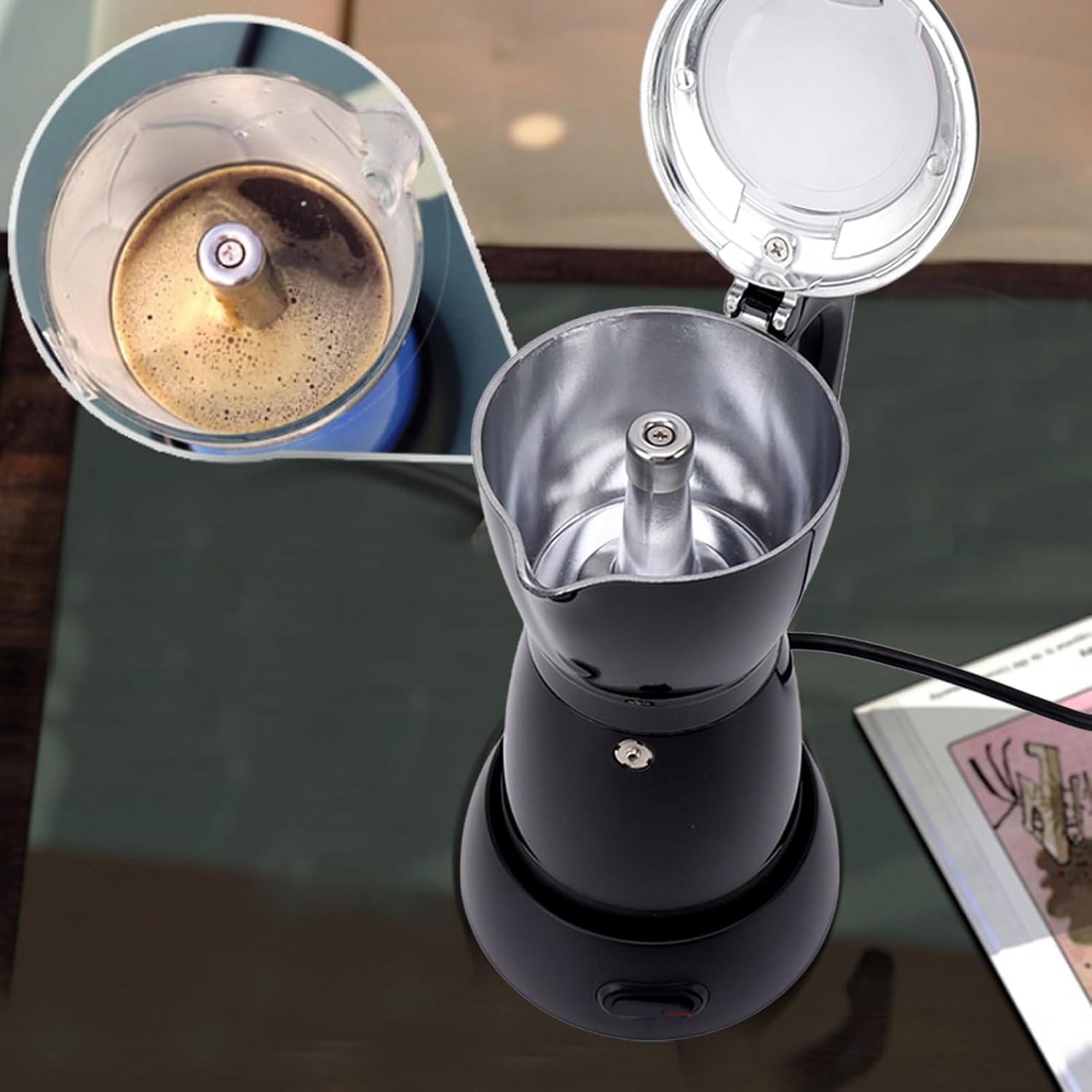 Zerodis Electric Pot, Aluminum Alloy Classic Italian Coffee Maker Coffee Maker Carafe 300ml Capacity High Temperature Resisitance for Family Office Travel Camp 6 Cups