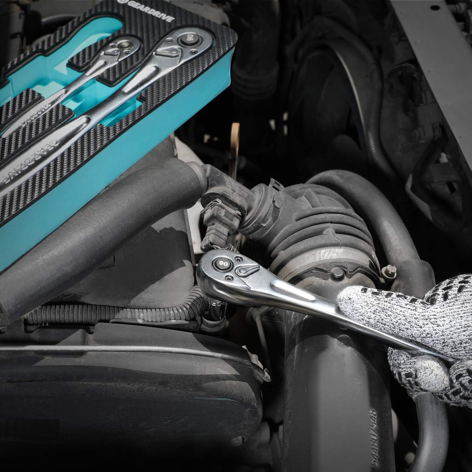 3-Piece Heavy Duty Ratchet Set, 1/4", 3/8", 1/2" Drive, 90-Tooth, Quick-release Reversible, CR-V, with EVA Organizer