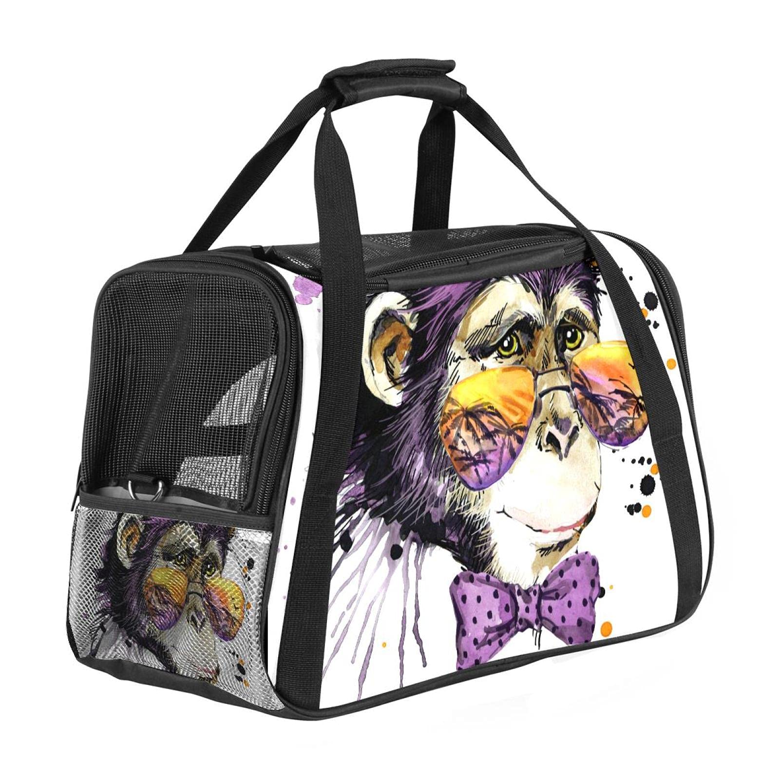 Sac de transport chat et chien motif singe blanc pour voyage en avion