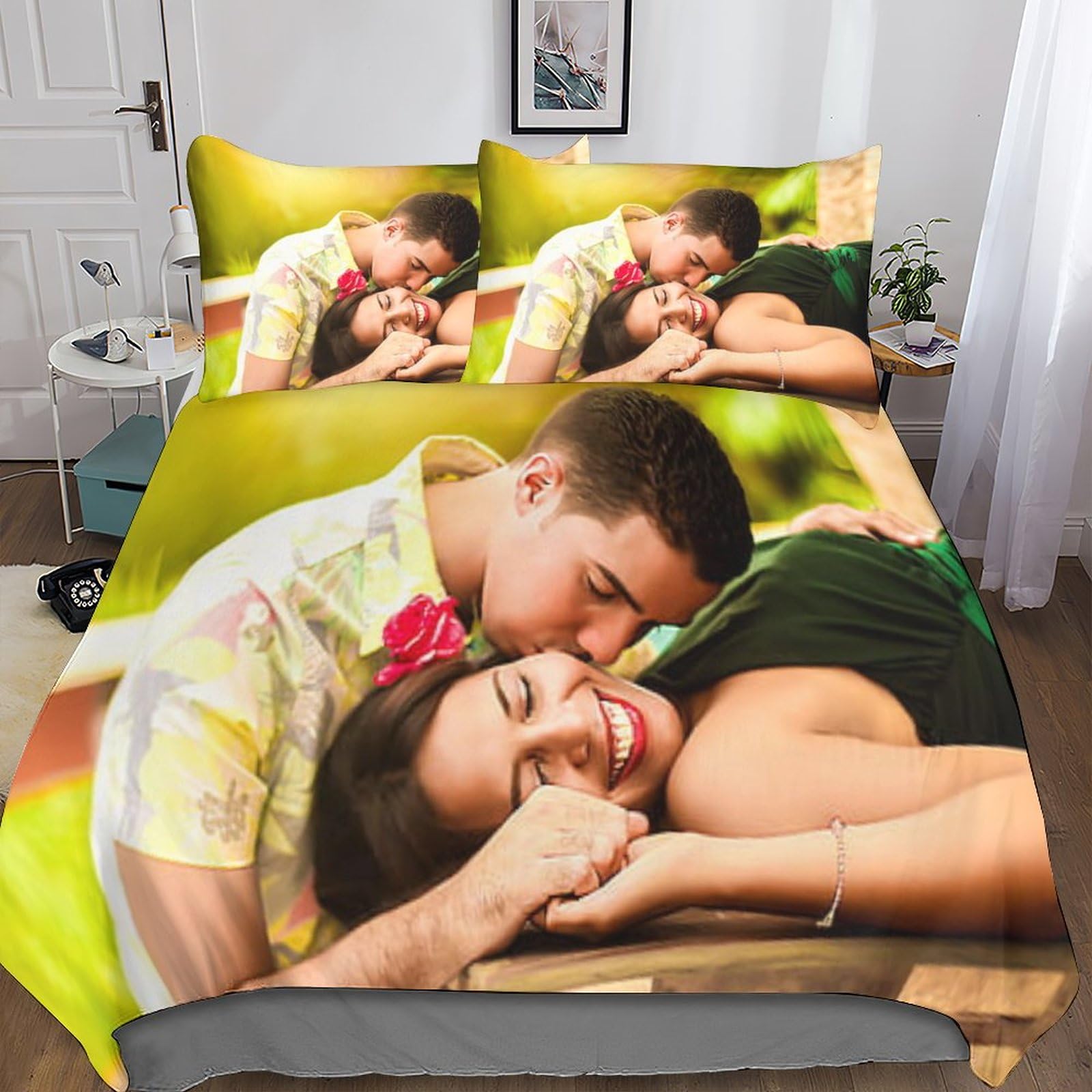 Cadeau photo personnalisé housse de couette 3D et 2 taies d'oreiller