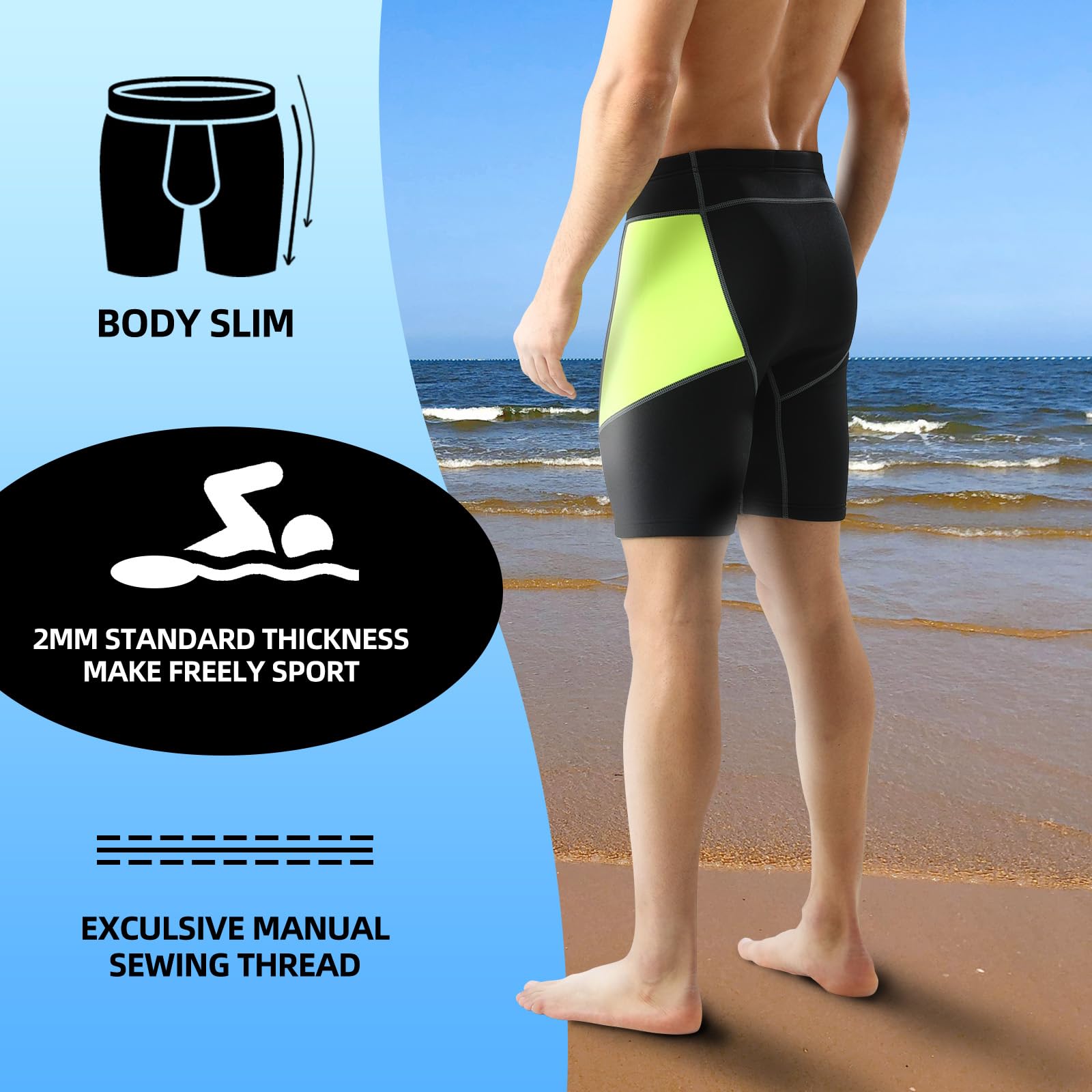lifruious - Pantalones cortos de neopreno de 2 mm para hombre, para surf, buceo, canoa, kayak, esquí acuático, deportes acuáticos