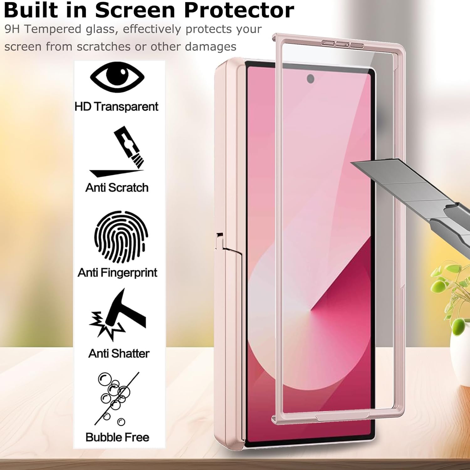 for Samsung Galaxy Z Fold 6 Magnetic Case, [Compatible with Magsafe] Fold6 Phone Case with Hinge Protection Screen Protector Scratch-Resistant Kickstand Protective Cover for Z Fold 6 Pink