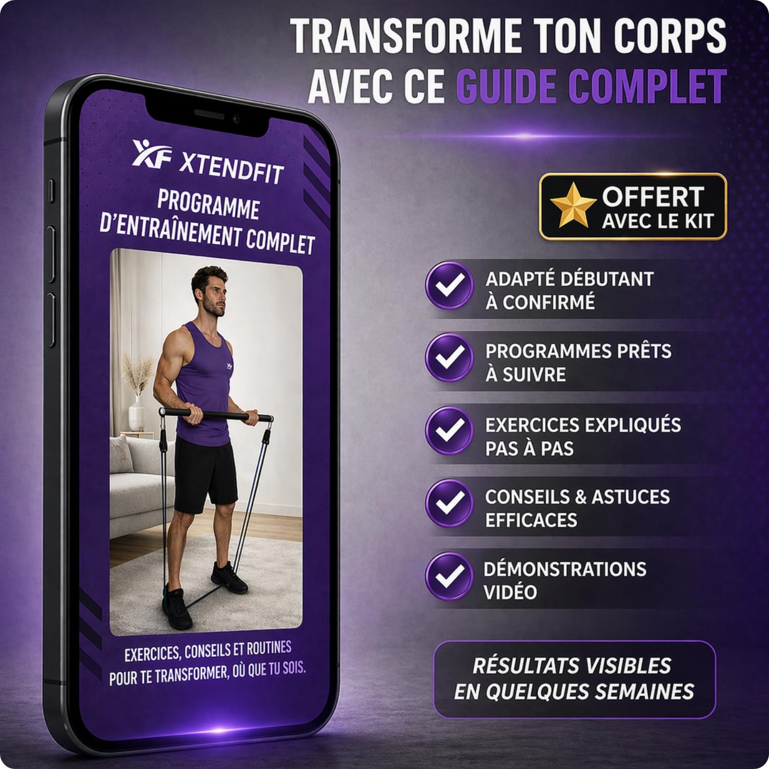 XTENDFIT Kit Musculation Élastique 10 Bandes Résistance 170kg Barre Renforcée