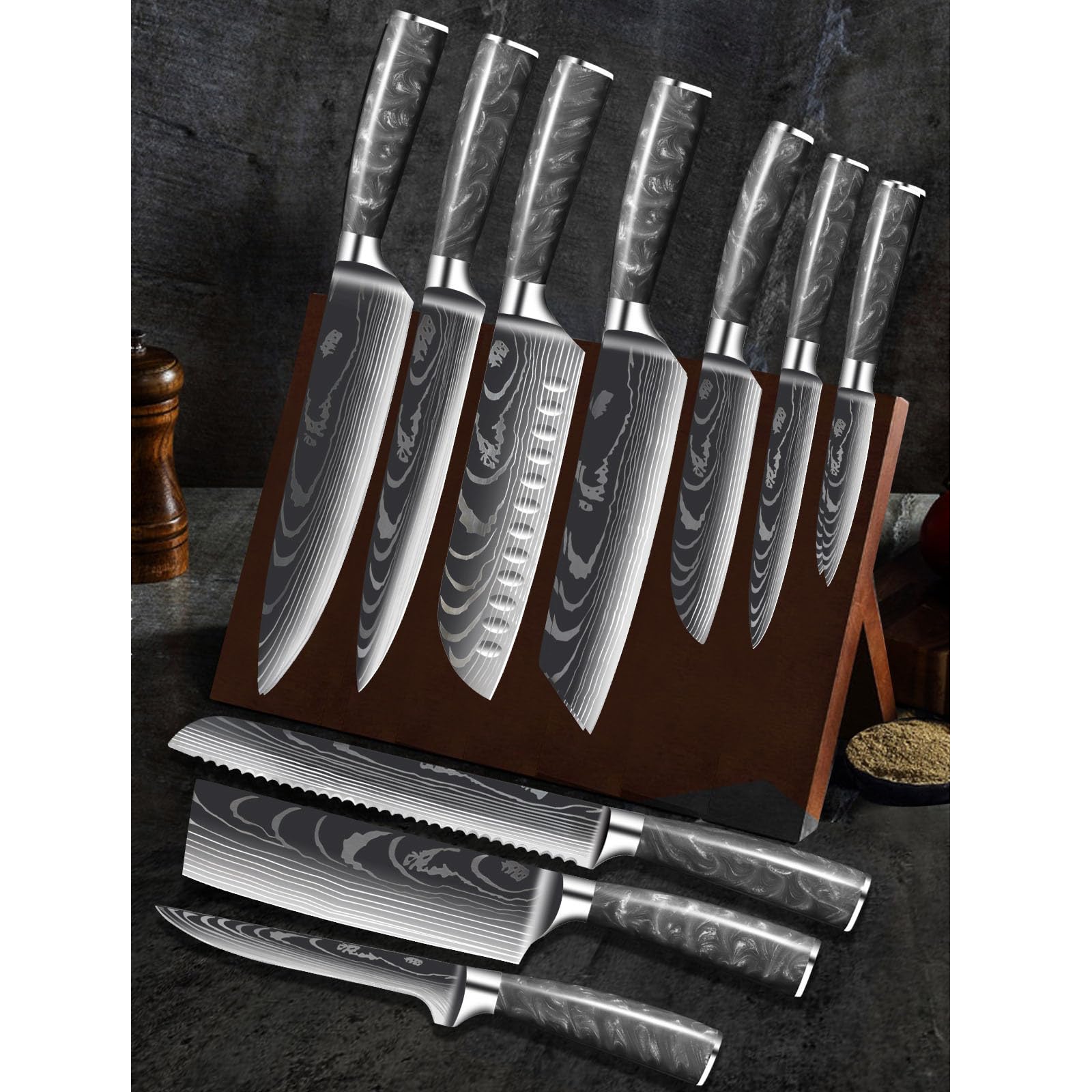 10-Piece Kitchen Knife Set Grey G10 Handle Kitchen Utensils Stainless Steel for Chef Knife Knives Set for Kitchen