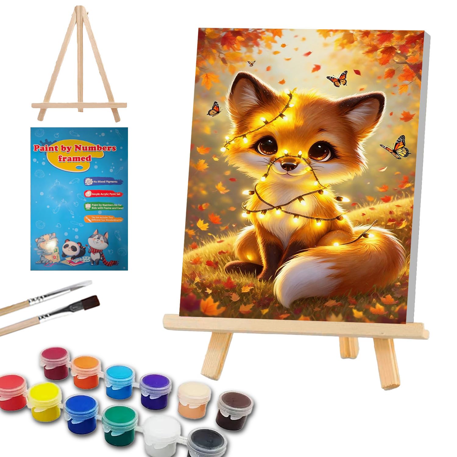 WEMEON Malen nach Zahlen ab 7 mit Rahmen und Staffelei, Fuchs Malen nach Zahlen Erwachsene Anfänger, Tiere Paint by Numbers für Mädchen und Junge mit Geschenk Box 20x30cm
