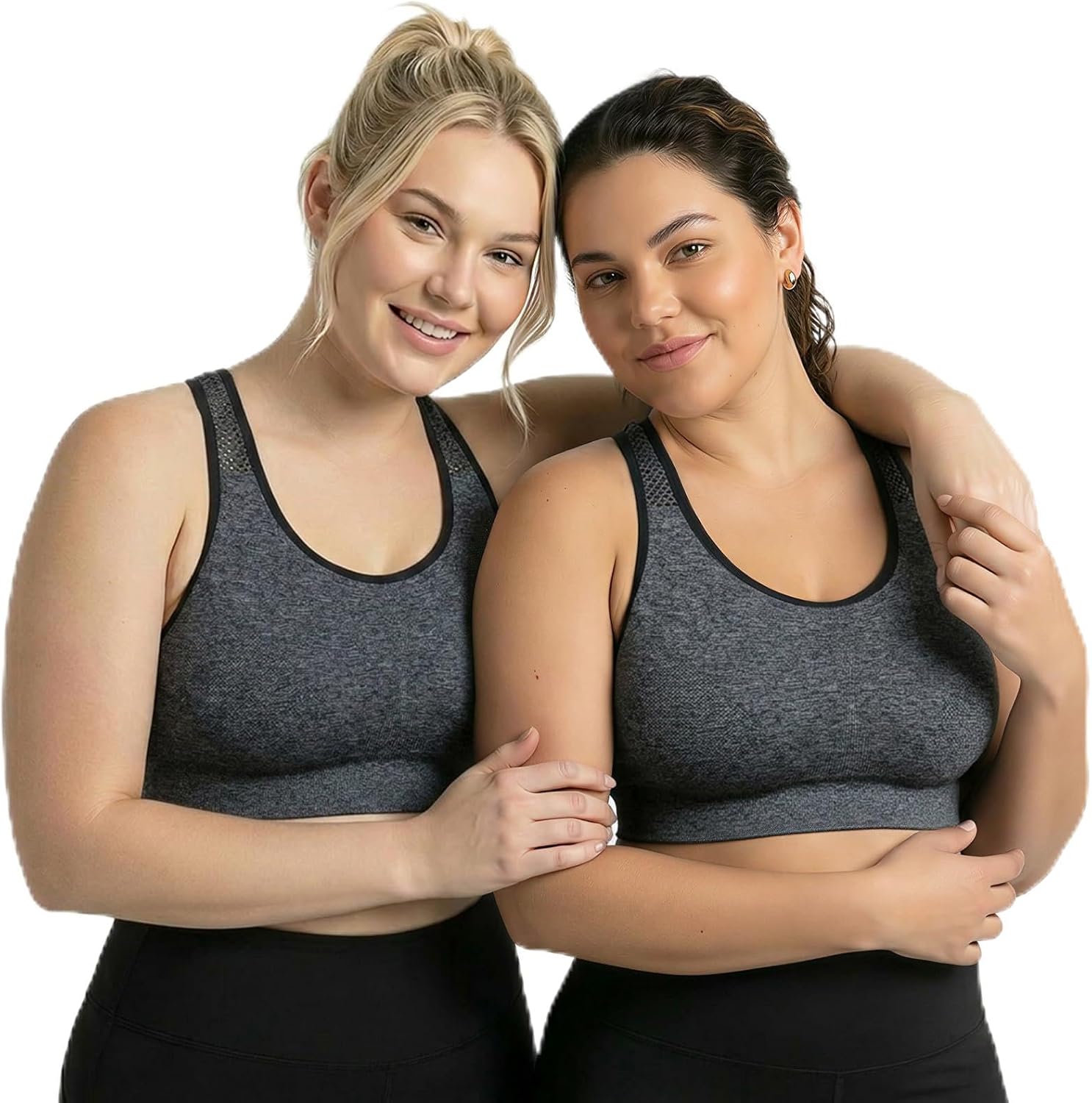Under Control Plus Size Sport Bras for Women Large Bust Seamless Racerback Padded Yoga Workout Bras Black White Pack 1X-2X-3X