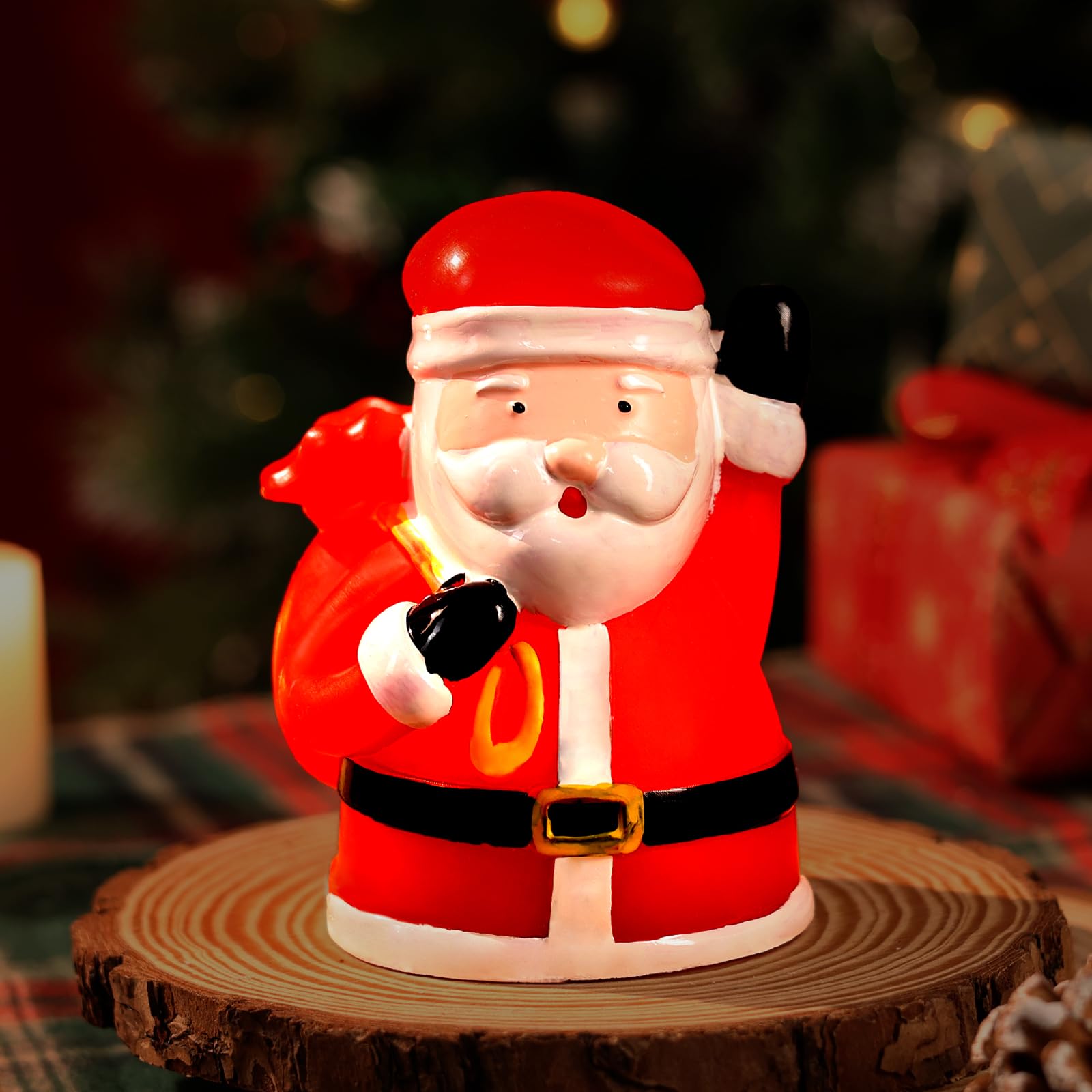 Tuitessine Christmas Decorations Santa Claus Flameless Candle LED Flickering Candle Battery Operated Real Wax Candles with 6-Hour Timer Merry Xmas Gifts Ideas Home Party Table Centerpieces Red