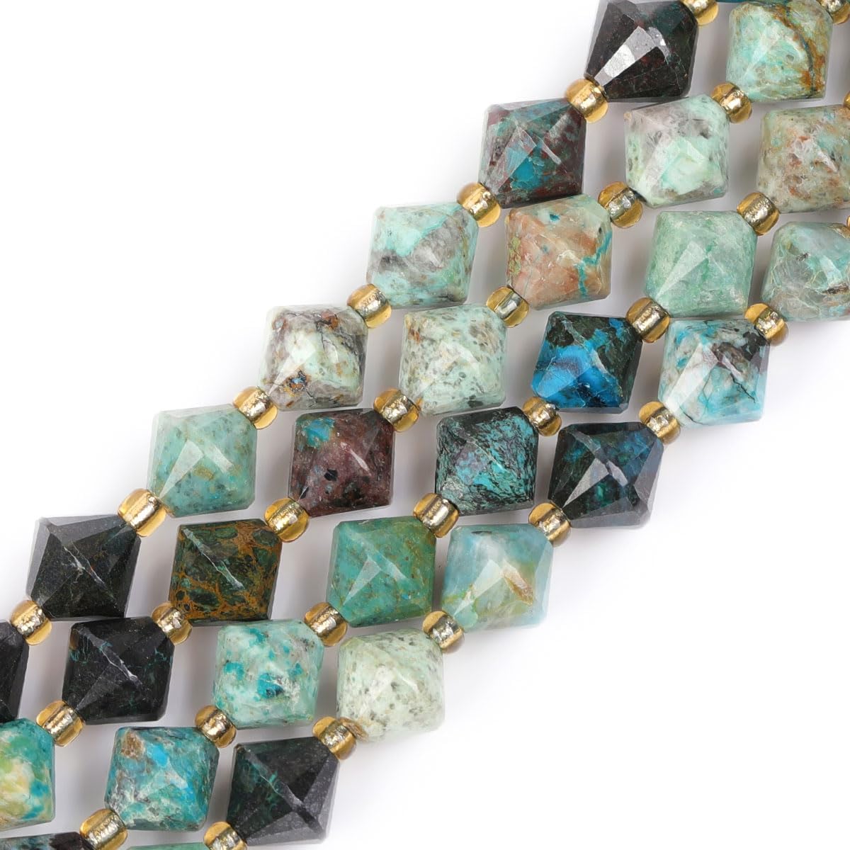 JOE FOREMAN 40Pcs 8mm AAA Grade Faceted Bipyramid Bicone Green Natural Chrysocolla Jasper Stone Gemstone Spacer Beads for Jewelry Making Bracelet