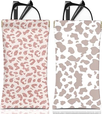2 PCS Glasses Eyeglass Sunglasses Case Pouch Soft PU Leather Cute Aesthetic with Cleaning Cloth for Unisex Women Girls