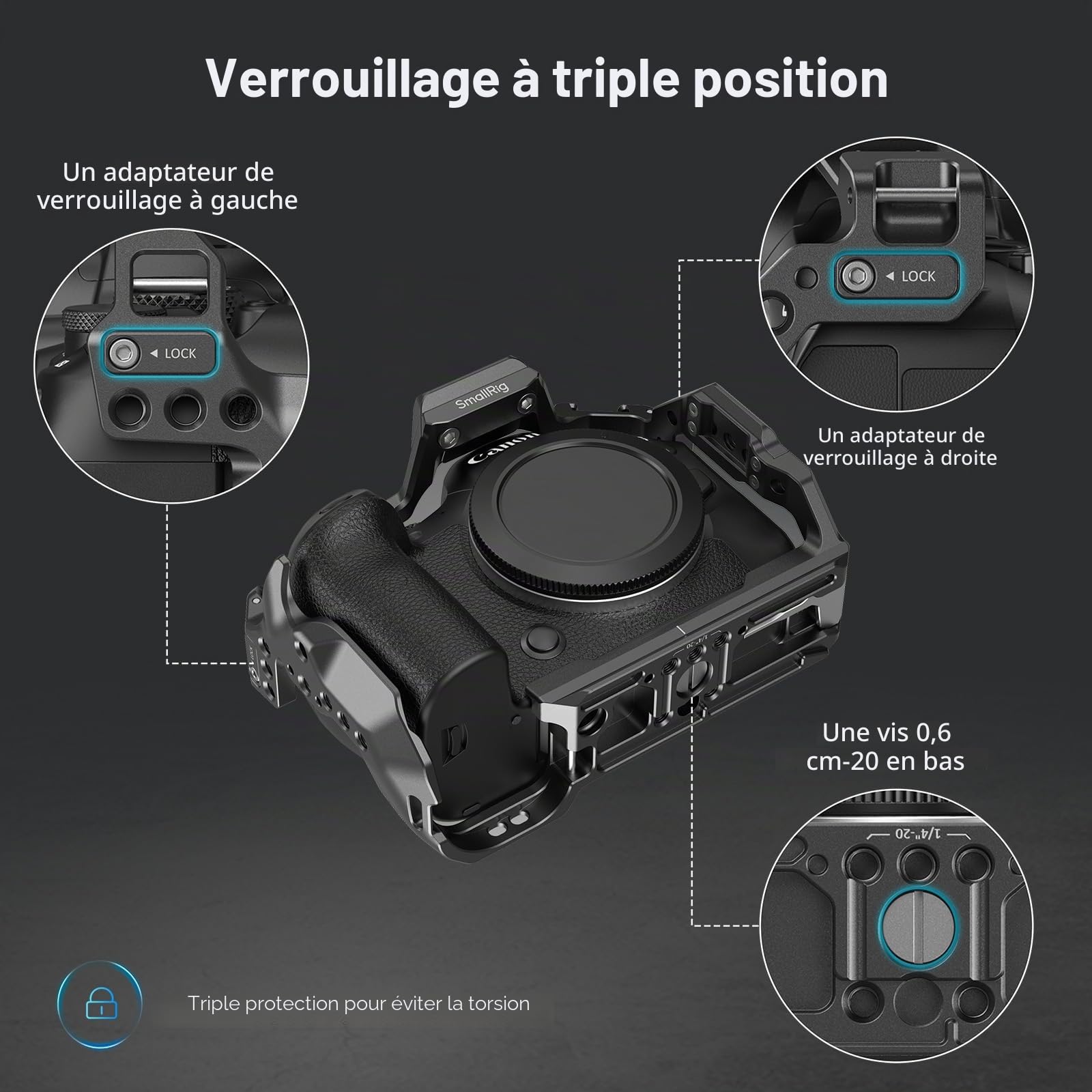 SMALLRIG R6 Mark II Cage pour Canon, Vidéo Making Camera Rig pour Canon R6 Mark II, avec Double Rails NATO Intégrés et Plaque de Dégagement Rapide pour Arca - 4159