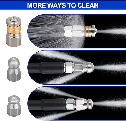 Miniatura 5 de Kit de chorro de alcantarillado de 100 pies para lavadora a presión, kit de chorro de drenaje de 5800 PSI, limpiador de drenaje de chorro de agua