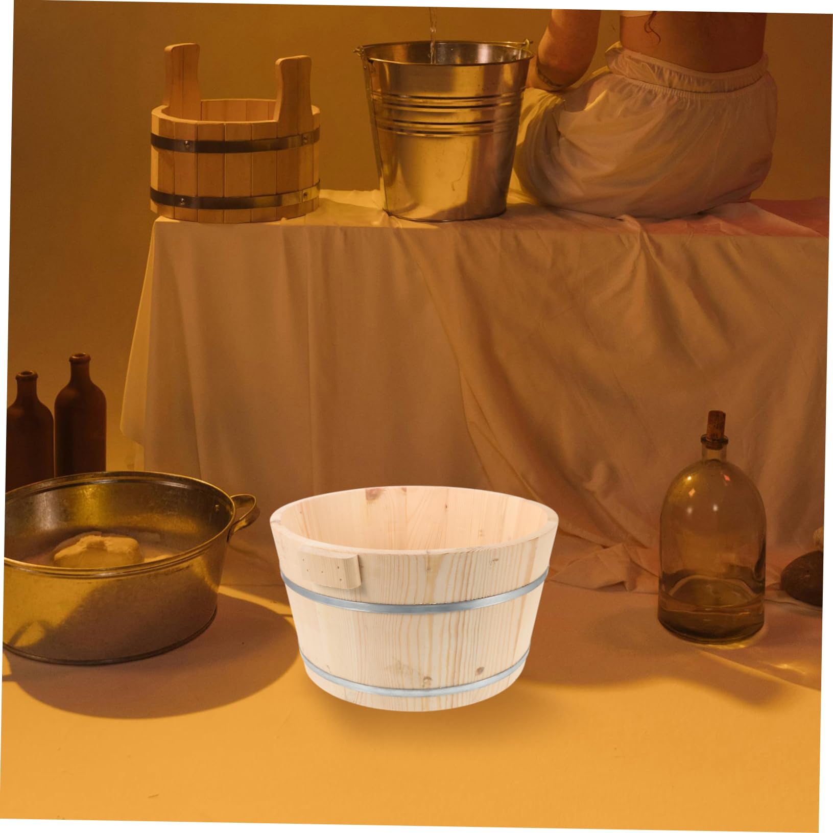 Healeved Bañera de Madera para Pies Lavabo para Pedicura de Madera Cierre para Relajarse Esencial para Spa de Pies para Baño Casa