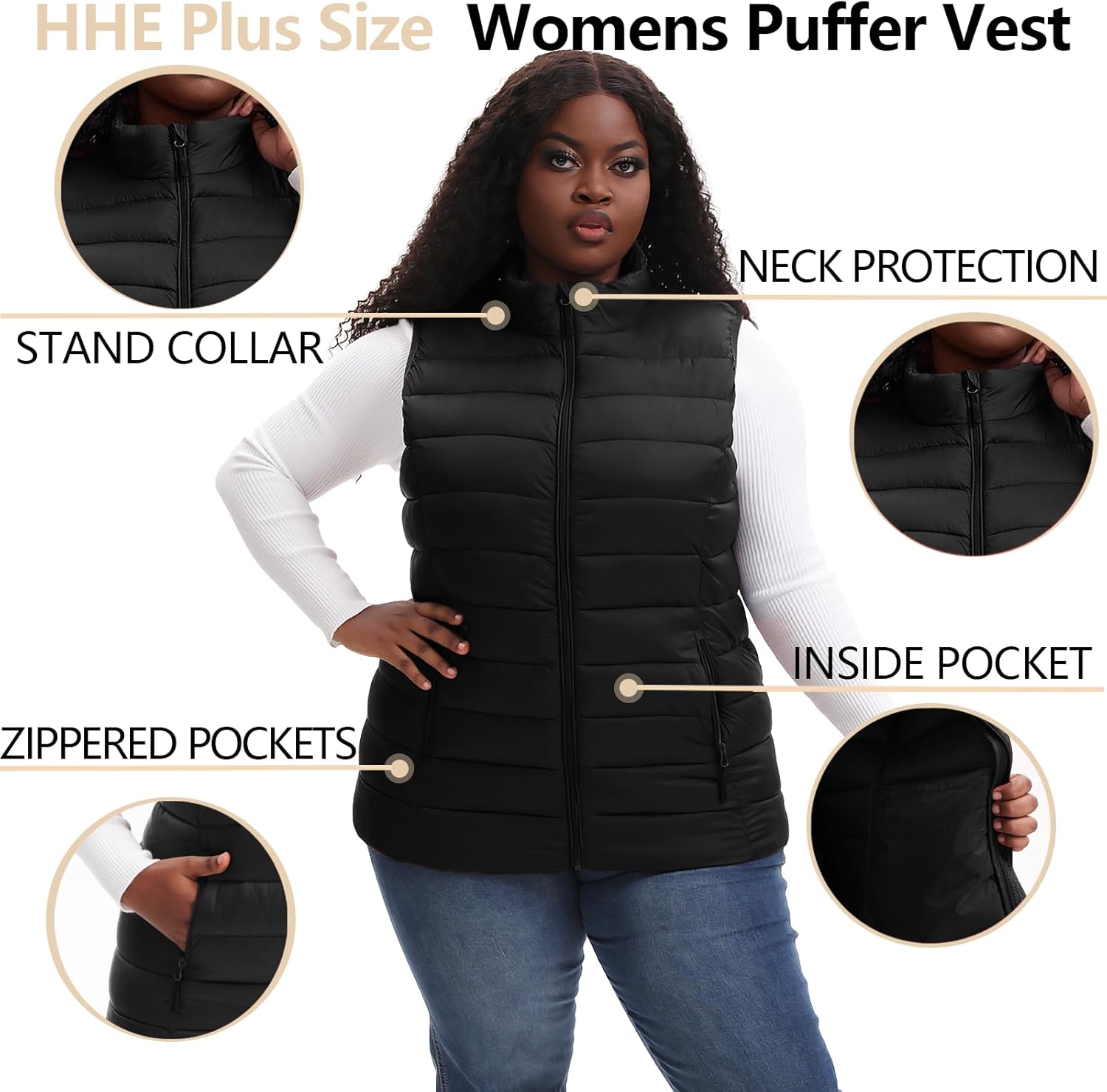 Women's Plus Size Packable Puffer Vest 1X-6X Lightweight Water-Resistant Hooded Quilted Puffy Vest - Image 4