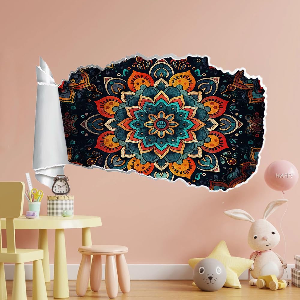 Wandsticker 3D Durchbruch Mandala Wandtattoo kinderzimmer Deko Blumen Wandaufkleber Wanddurchbruch Wandsticker Wandbild für Mädchen Zimmer Wohnzimmer Schlafzimmer