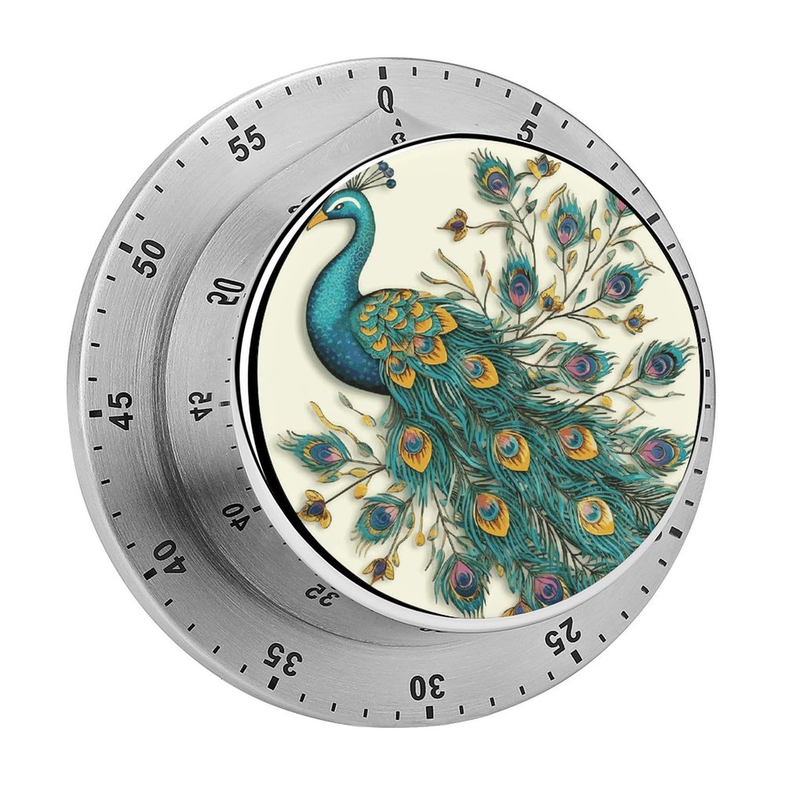 Peacock Pattern Visual Timer Chef Cooking Timer Clock with Loud Alarm Mechanical Desk Timers Countdown Reminder Magnetic Exquisite Stainless Steel Body Timers