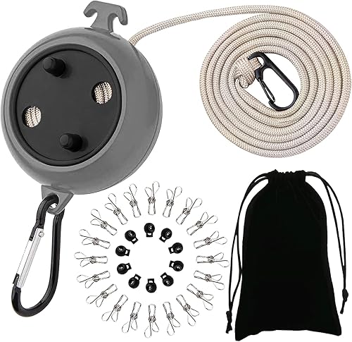 LUCYLANKER Tendedero portátil de viaje, tendedero ajustable para acampar, tendedero retráctil antienredos de 26.2 ft, con 10 hebillas fijas y 20