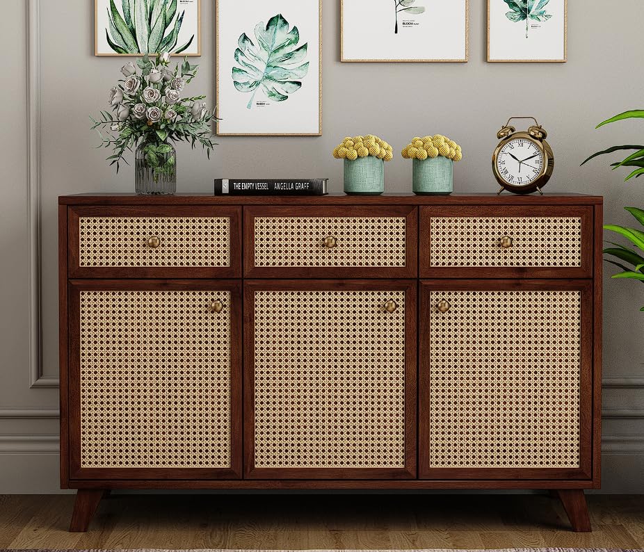 Sheesham Wood 3 Door Drower Side Board Cabinet for Living Room | Storage Cabinet (51x18x30 inch)-image-29