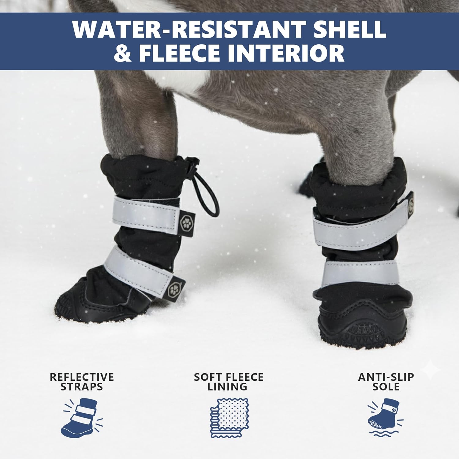 Spark Paws Dog Rainboots, Waterproof Dog Shoes for Medium to Large Dogs, Non Slip, Dog Booties and Paw Protectors - 4PCS Doggie Hiking Boots with Reflective Straps - Black, Size 1