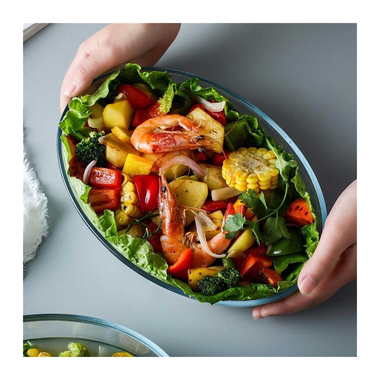 Insalatiere Alto Borosilicato Vetro Pestino Piatto Piatto Cucina Forno a microonde Forno Riscaldamento Ciotola for uso domestico Insalata di alloggio Piastra di alimentazione Plate Stoviglie 1.5 / 2 /