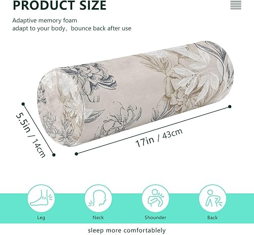 Miniatura 3 de Yuiboo Almohada de almohada larga de peonías blancas y beige para cama para el cuello, soporte de almohada redonda pequeña, cilíndrica, almohada