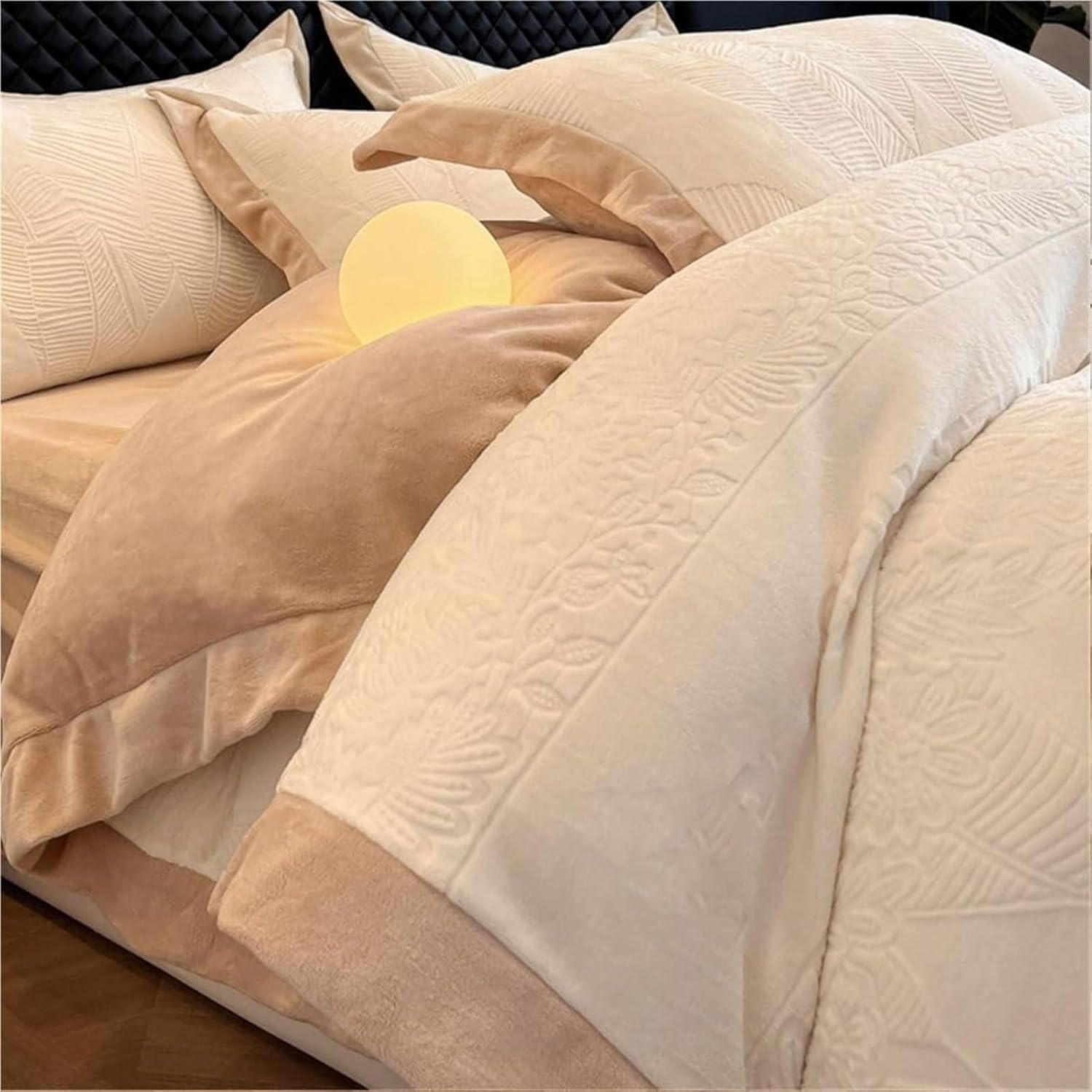 4-Piece Milk Velvet Bedding Set, Ultra Soft Shaggy Fleece Bedspread with Pillow Shams(Color 6 King Size)
