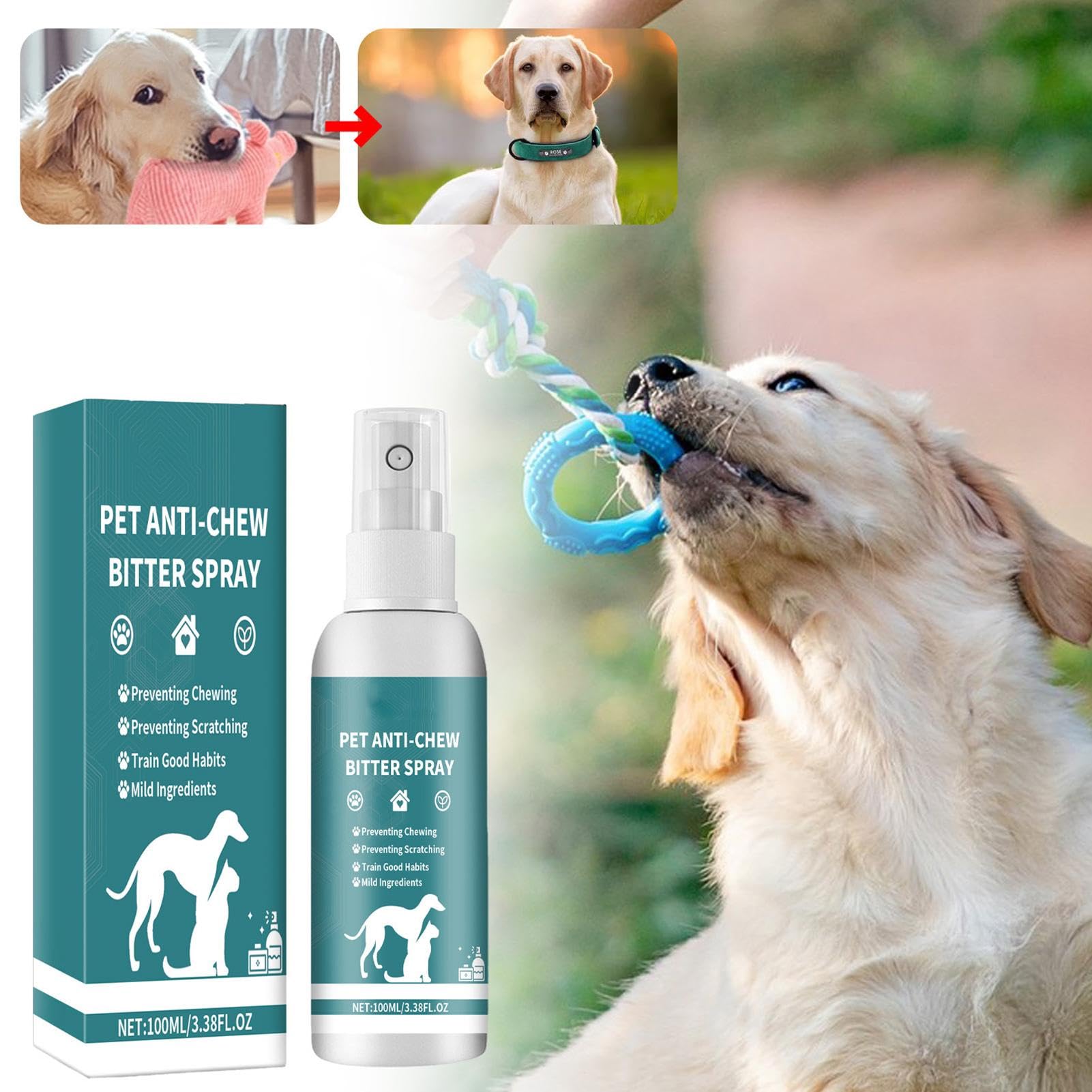 Spray bez gryzienia dla psów | 100 ml gorzki spray zapobiegaj?cy ?uciu dla skutecznego szkolenia zwierz?t domowych | Pomoc w zachowaniu psów i kotów do u?ytku wewn?trz i zewn?trz |