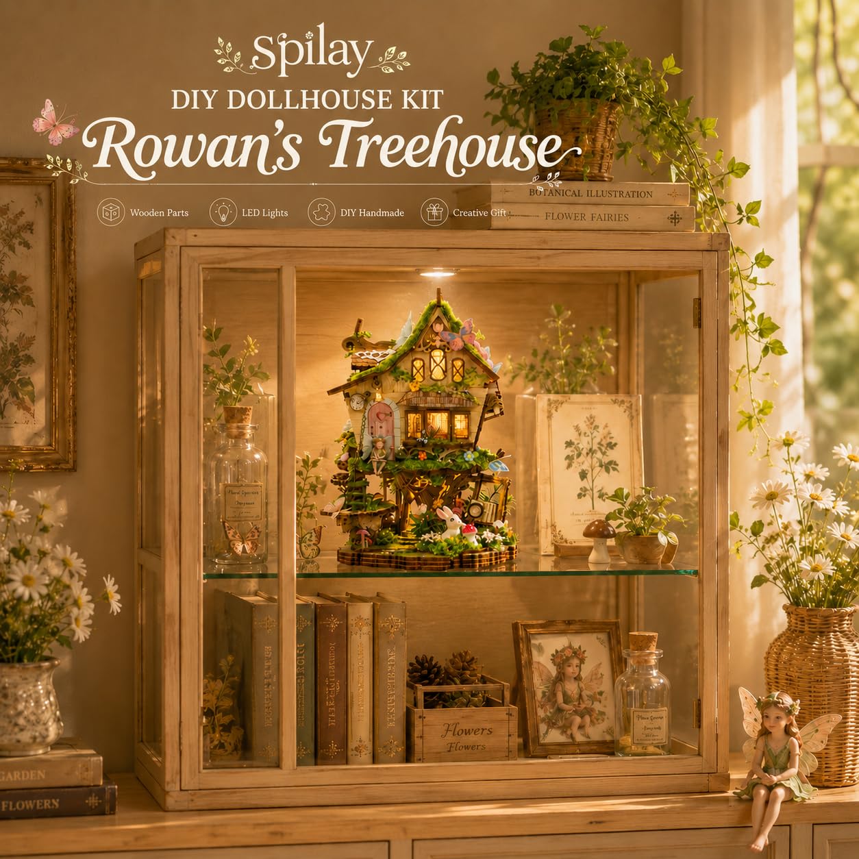 Spilay Rowan - Kit fai da te per casa delle bambole in miniatura, con luce LED, mini kit per la costruzione di una casa, angolo libro per adulti, decorazione creativa per librerie e regalo unico