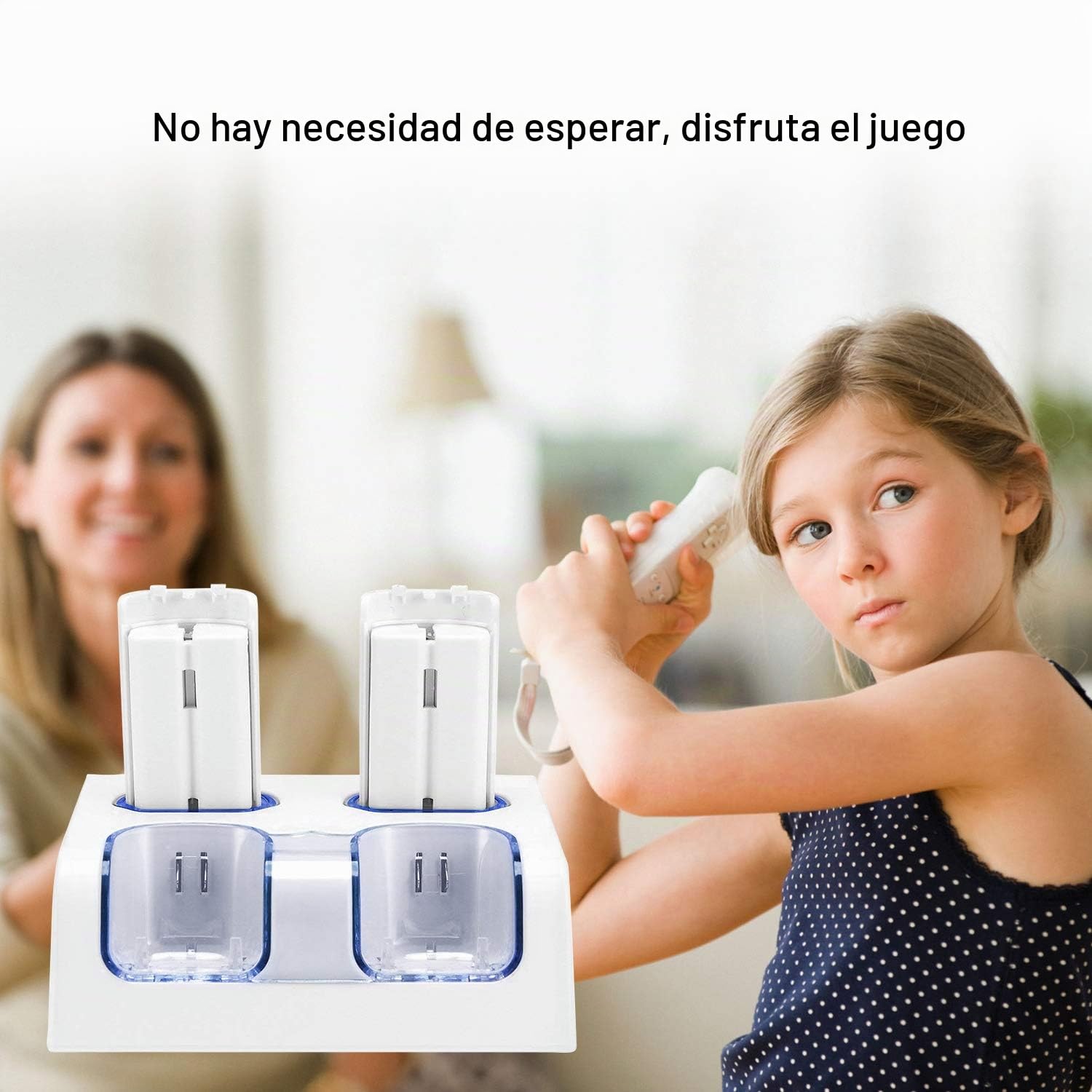 TechKen Wii Controller Charger, Estación de Carga para 2 Mandos de Wii y 2 Akkus Wii Wiimote Charging Station con 4 Baterías de 2800MAH (White)