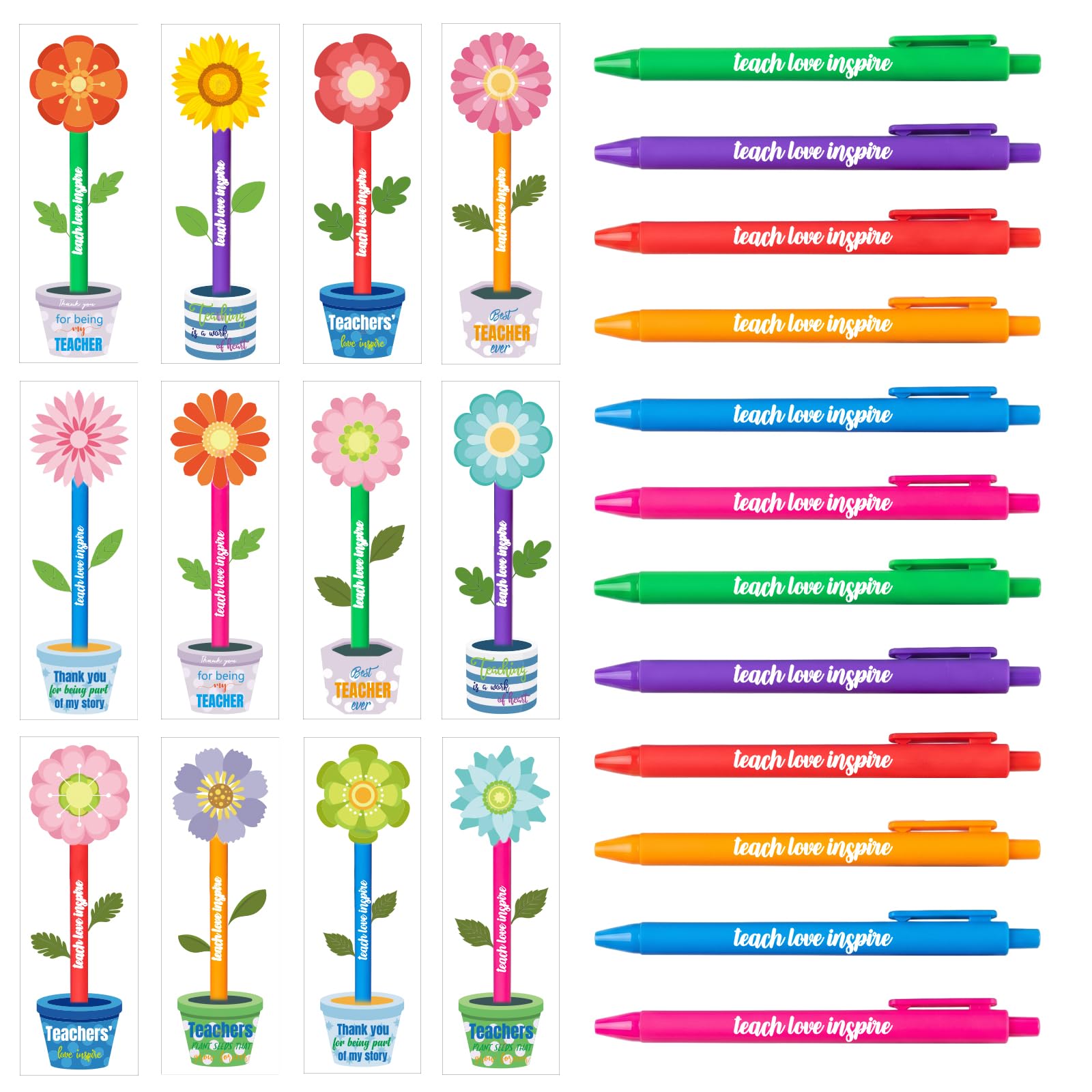 Beanumerous Thank You Cards Teacher Gifts, 12 Pcs Teacher Flowerpot Cards with Pens, End of the Year Thankyou Gifts Multipack for Women