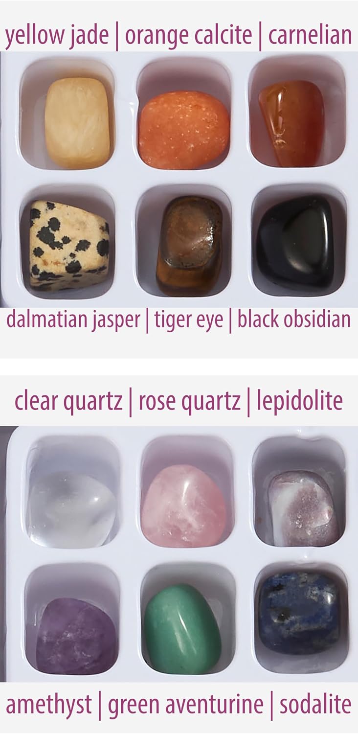 Crystal Collection Healing Stones Set Pocket-Size with Quartz, Lepidolite, Amethyst, Green Aventurine, Set of 12