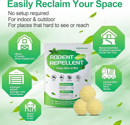 Miniatura 6 de RibRave Paquete de 10 bolas electrónicas repelentes de roedores, repelente de ratones y ratas, repelente eléctrico de roedores para interiores y