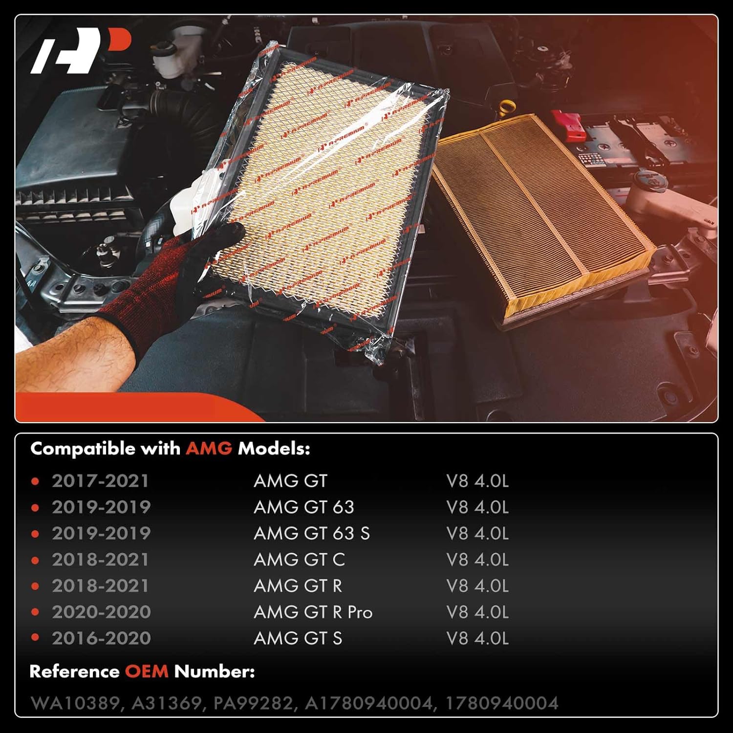 A-Premium 2-PC Engine Air Filter Compatible with Mercedes-Benz C190 Series AMG GT 2017-2021, AMG GT 63 2019, AMG GT 63 S 2019, AMG GT C 2018-2021, AMG GT R 2018-2021, AMG GT R Pro 2020, AMG GT S