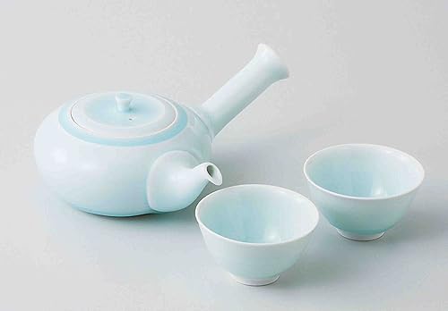 Hasami Celadon Porcelain Kyusu Tea Pot & 2 Yunomi Tea Cups Set