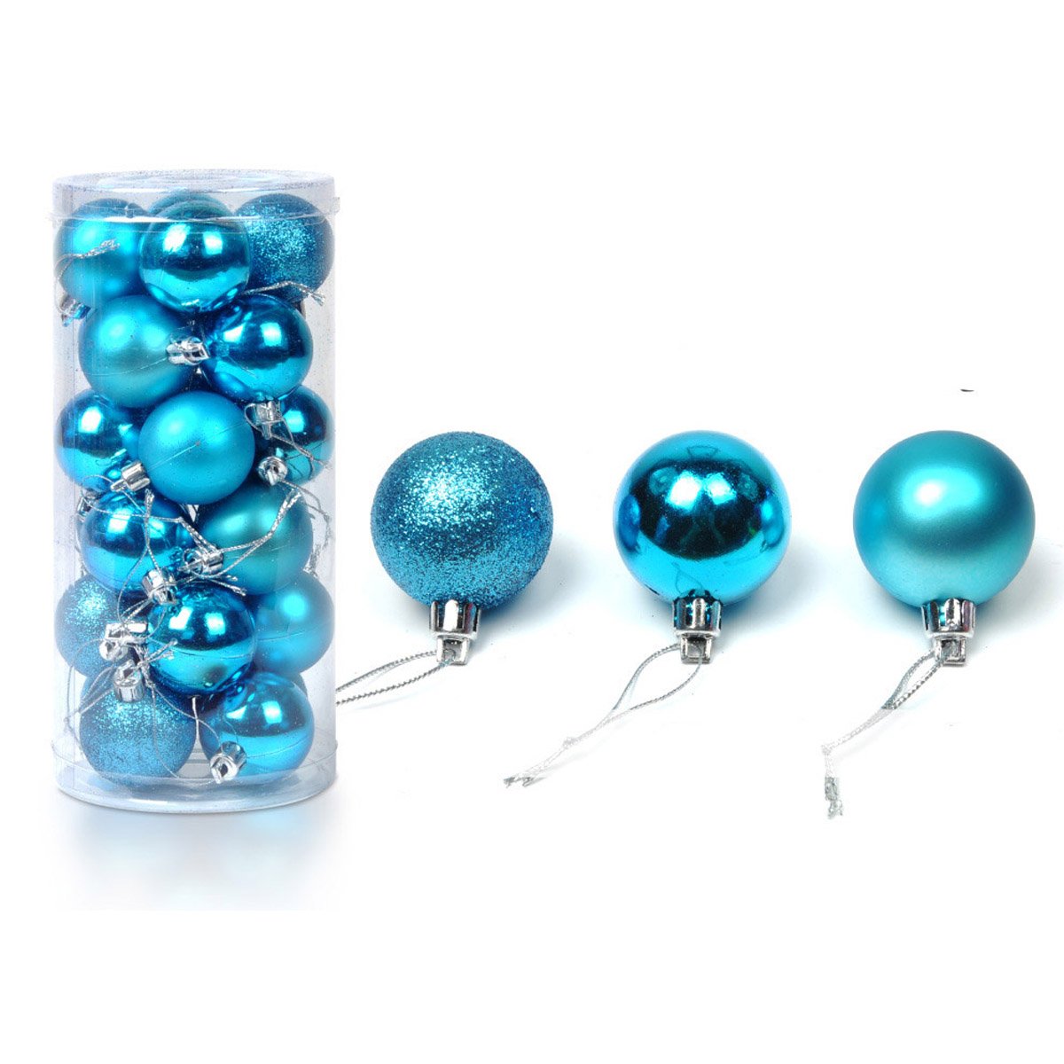 Baogu 24 Pcs Christmas Baubles Tree Plain Glitter XMAS Ornament Ball Decoration 3cm Turquoise