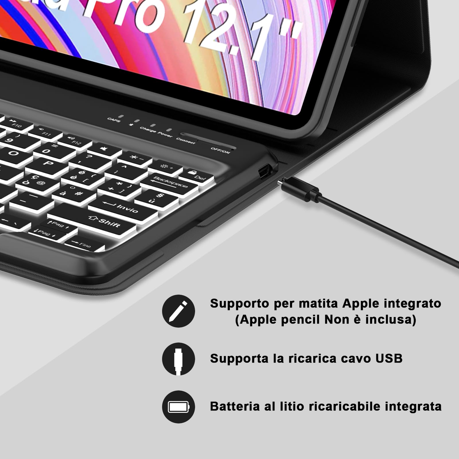 JADEMALL Tastiera per Redmi Pad Pro 12.1 2024, Italiana QWERTY Tastiera Bluetooth Staccabile con Touchpad per Tablet Xiaomi Redmi Pad Pro 12.1 2024, Viola chiaro